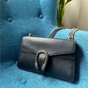 Black Leather Gucci Dionysus Shoulder Bag, Size Small